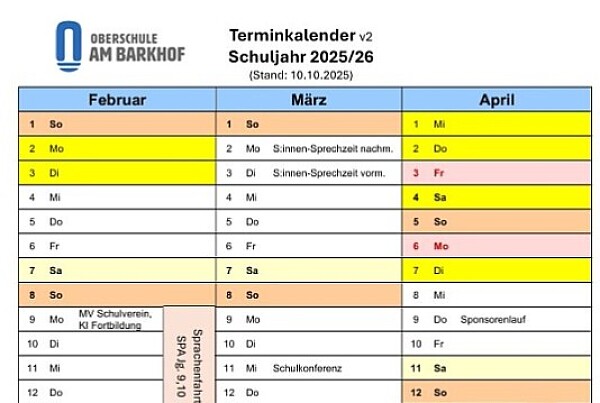 Der Terminkalender 2026